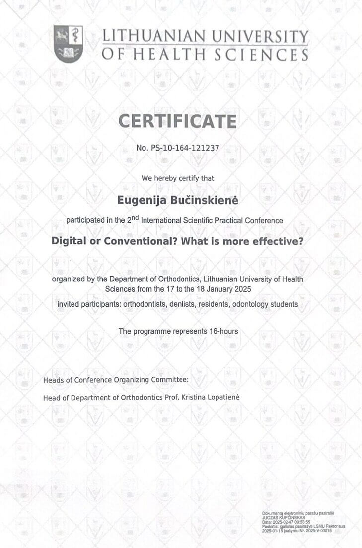 Eugenija Bučinskienė Certificate