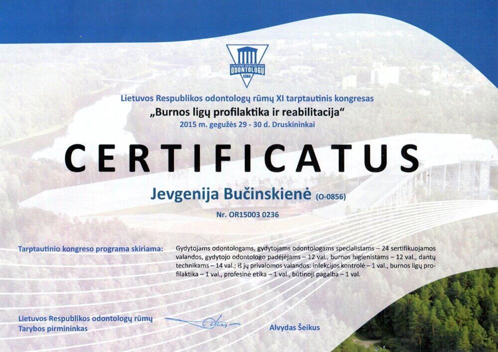 Eugenija Bučinskienė Certificatus