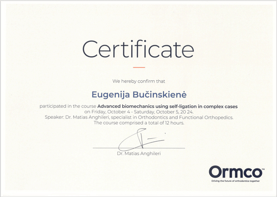 Eugenija Bučinskienė sertifikatas