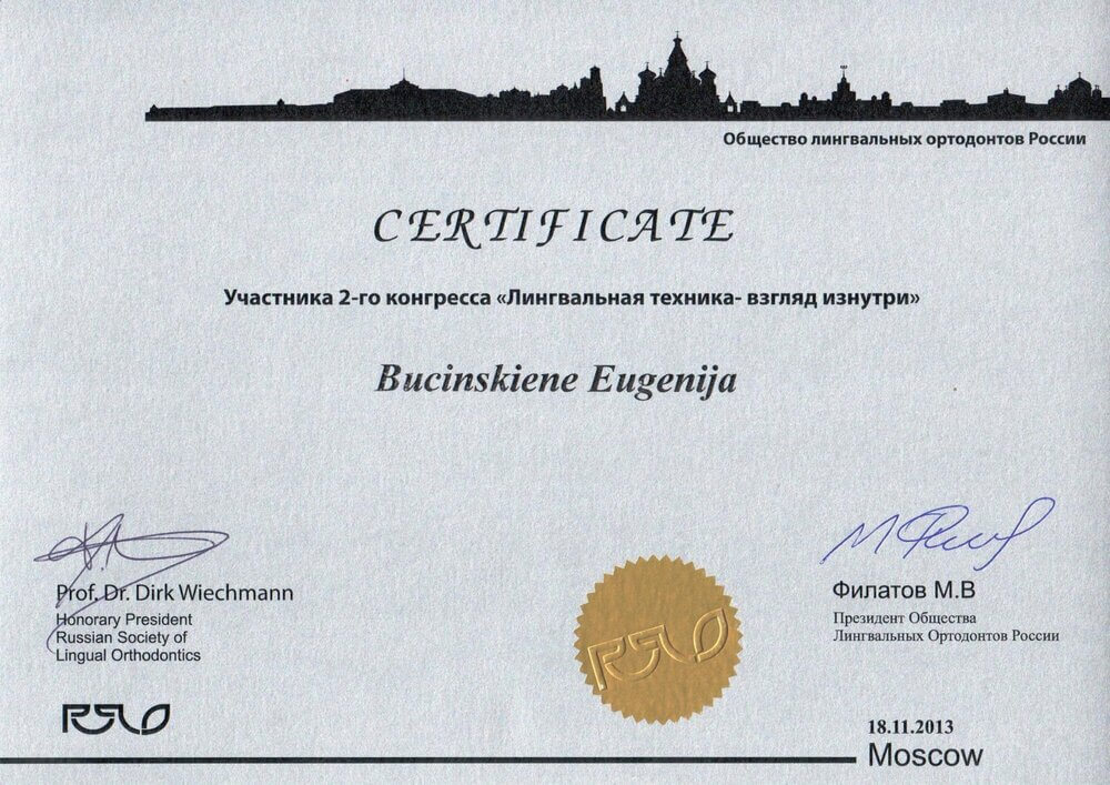 Eugenija Bučinskienės Sertifikatas