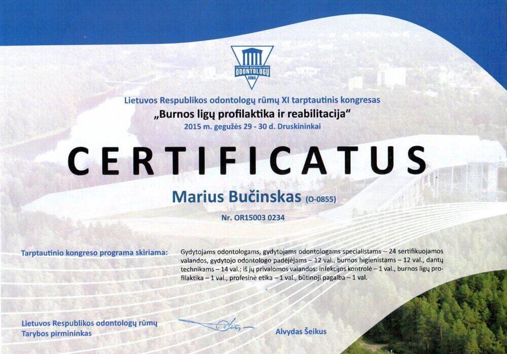 Marius Bučinskas sertifikatas