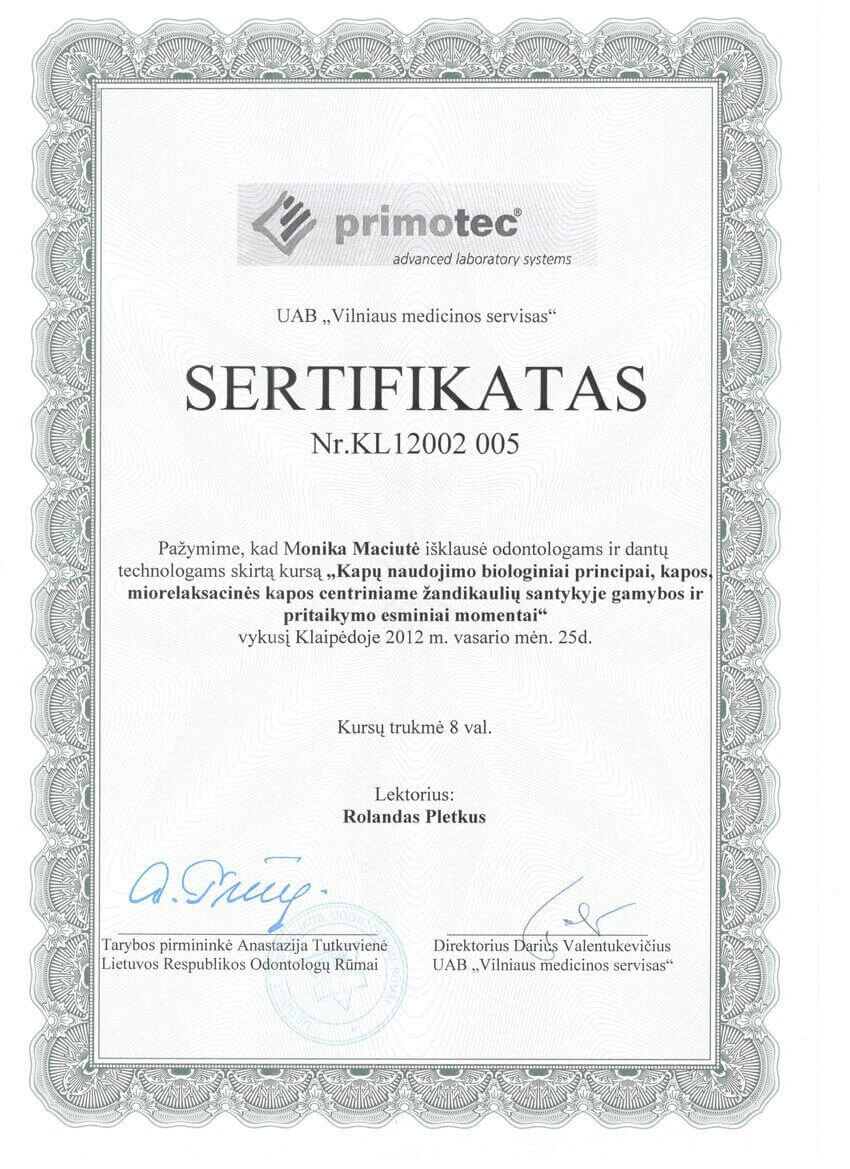 Monika Maciute Sertifikatas