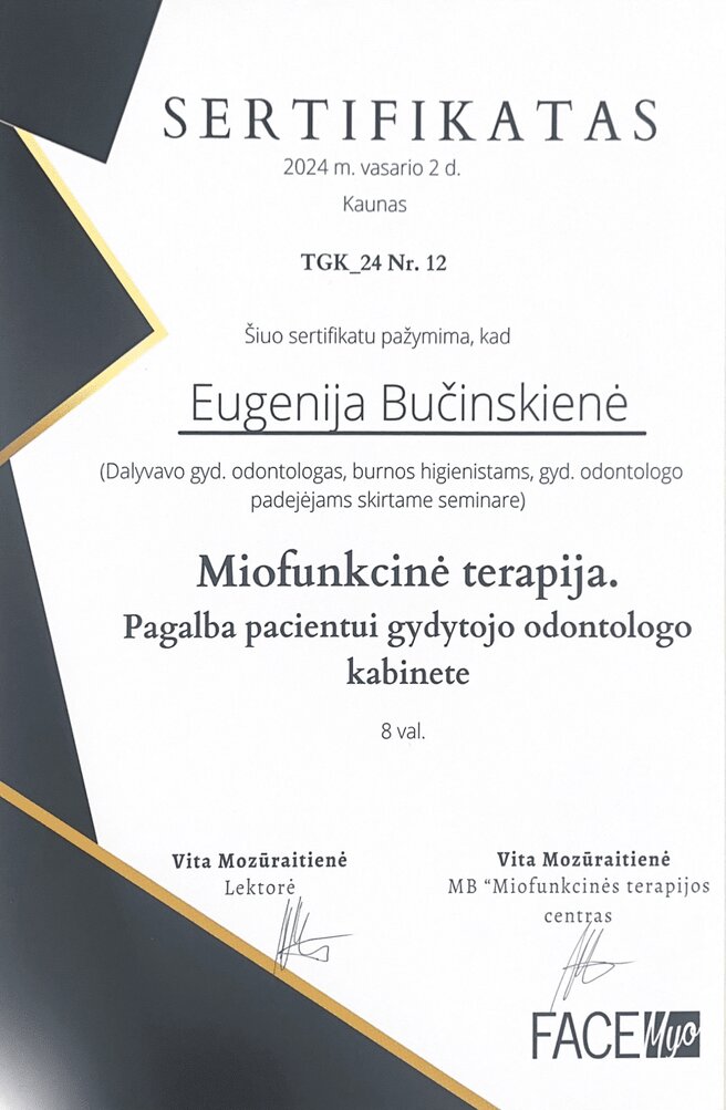 Sertifikatas Eugenija Bučinskienė