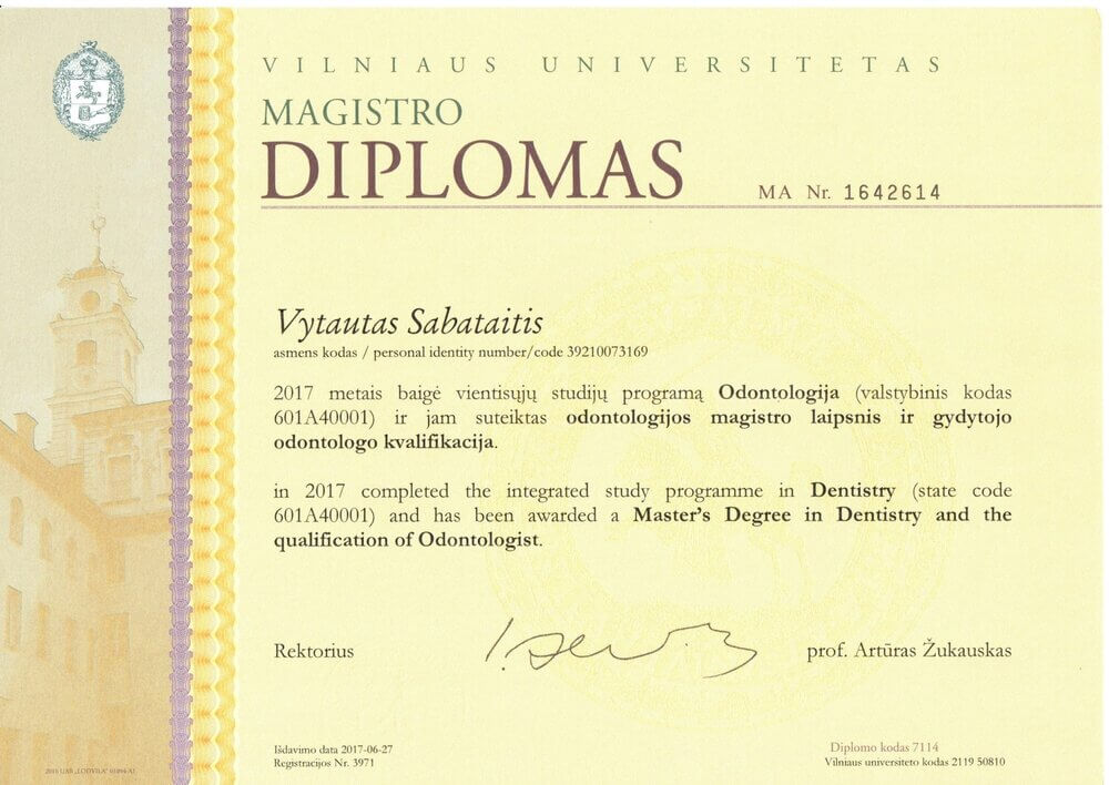 Vytautas Sabataitis Magistro diplomas