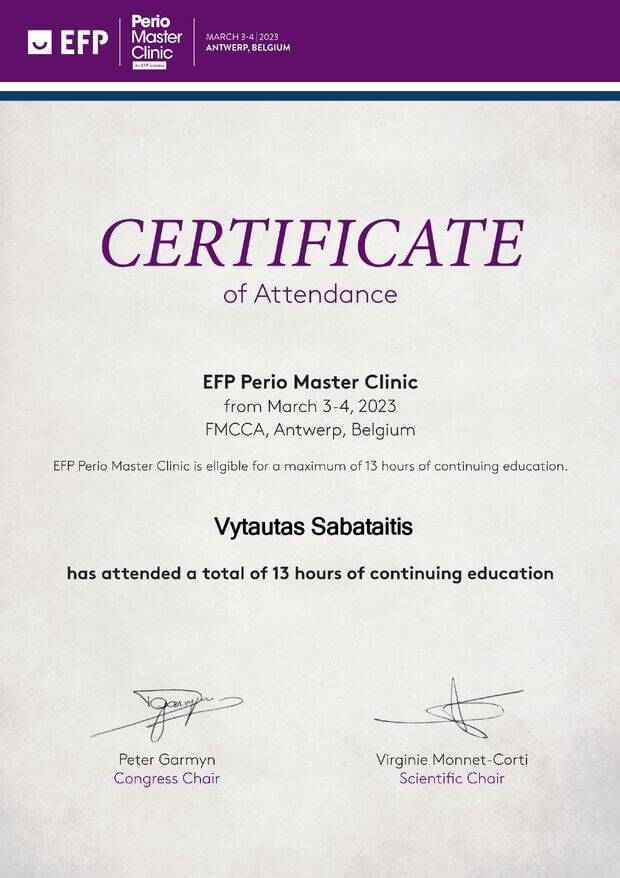 Vytautas Sabataitis sertifikatas