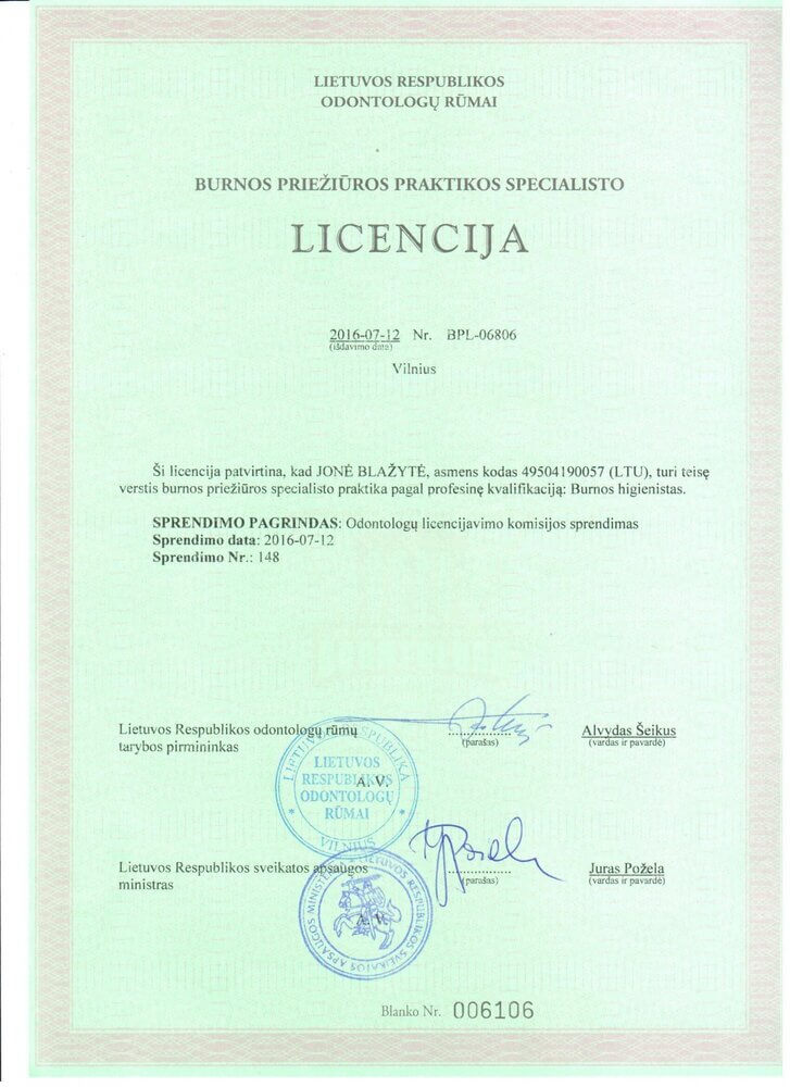 Jonė Davidonienė Licencija